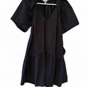 a new day Black V-Neck Puff Sleeve Tiered Mini Dress